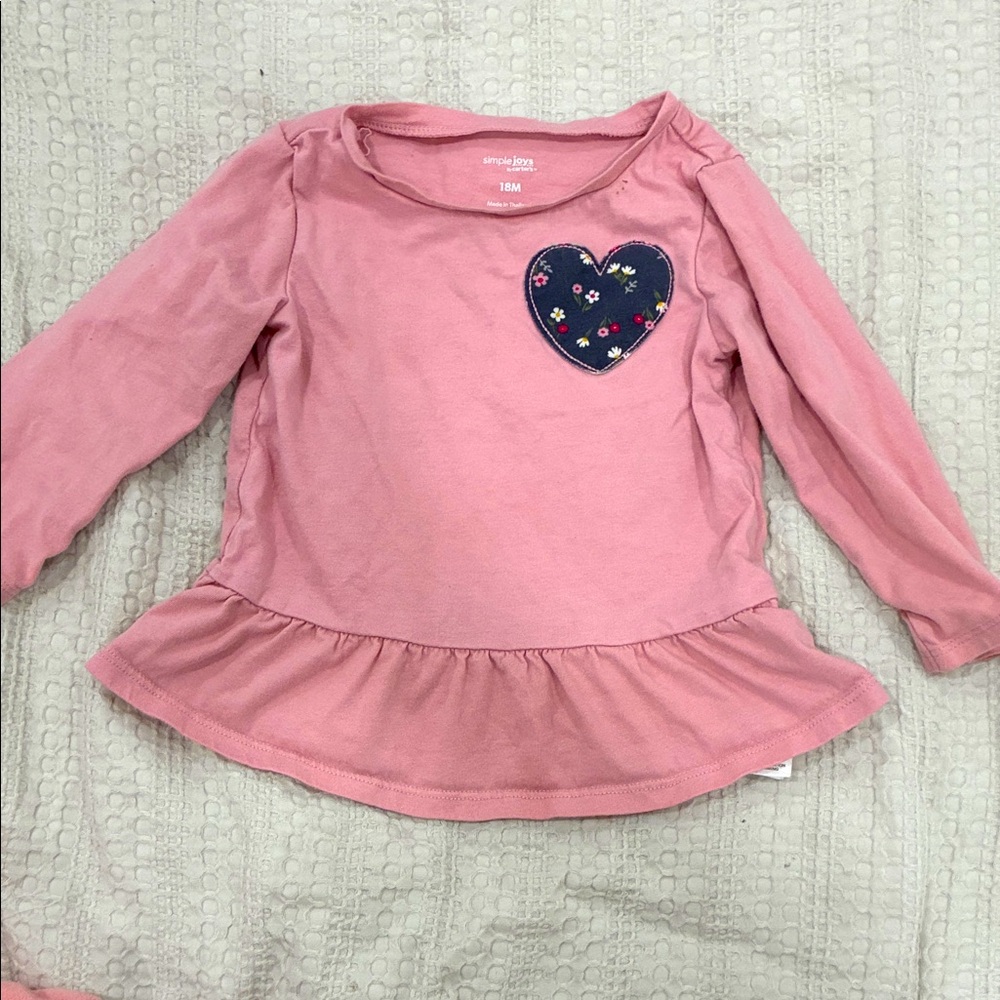Carter’s Blush Pink Long Sleeve Toddler Tee with Heart Patch